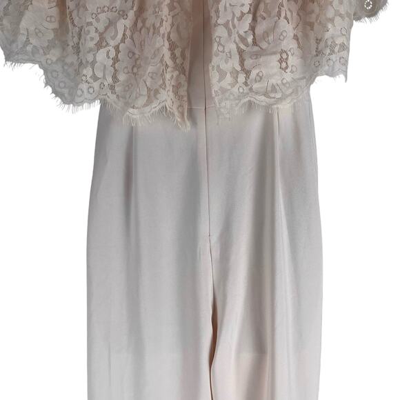 Theia BHLDN Mila Off the Shoulder Lace Jumpsuit Pink Braidesmaid Size 8 - Picture 11 of 13